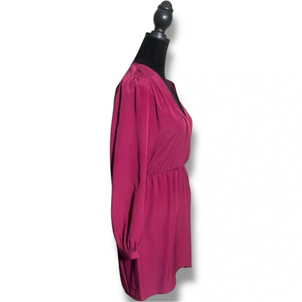 Brigitte Bailey Burgundy Wrap Front Long Sleeve V-neck Chic Mini Dress